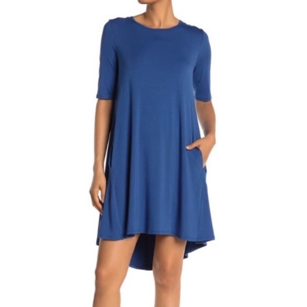 𝅺NWT Philosophy Elbow Sleeve Crew Neck Swing Dress Blue XS with side pockets